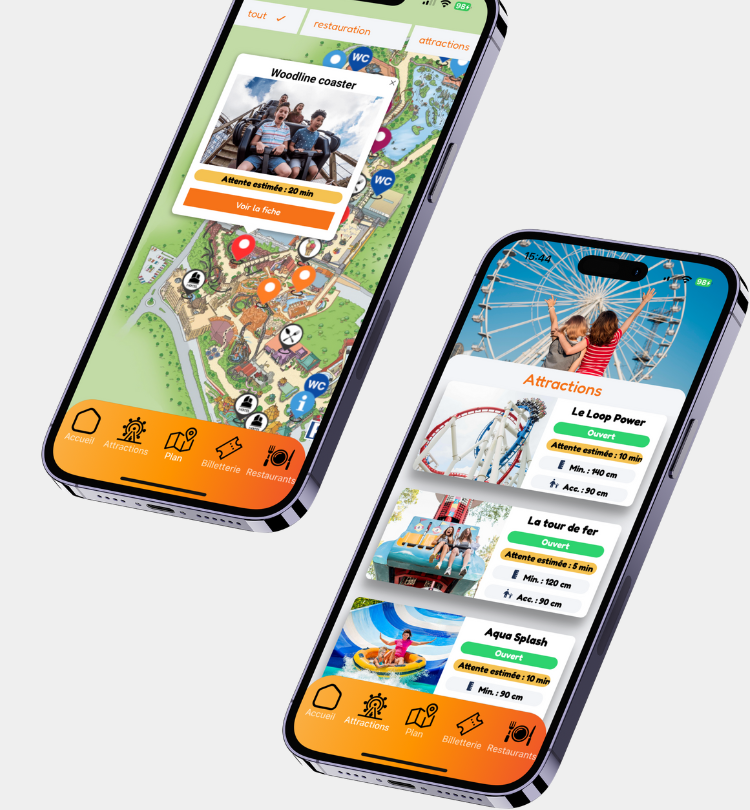 Deux smartphones représentant l'application parkworld